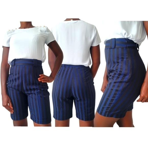 Lovers and friends Tailored high Waisted shorts Blue And Black Stripes - Picture 2 of 6